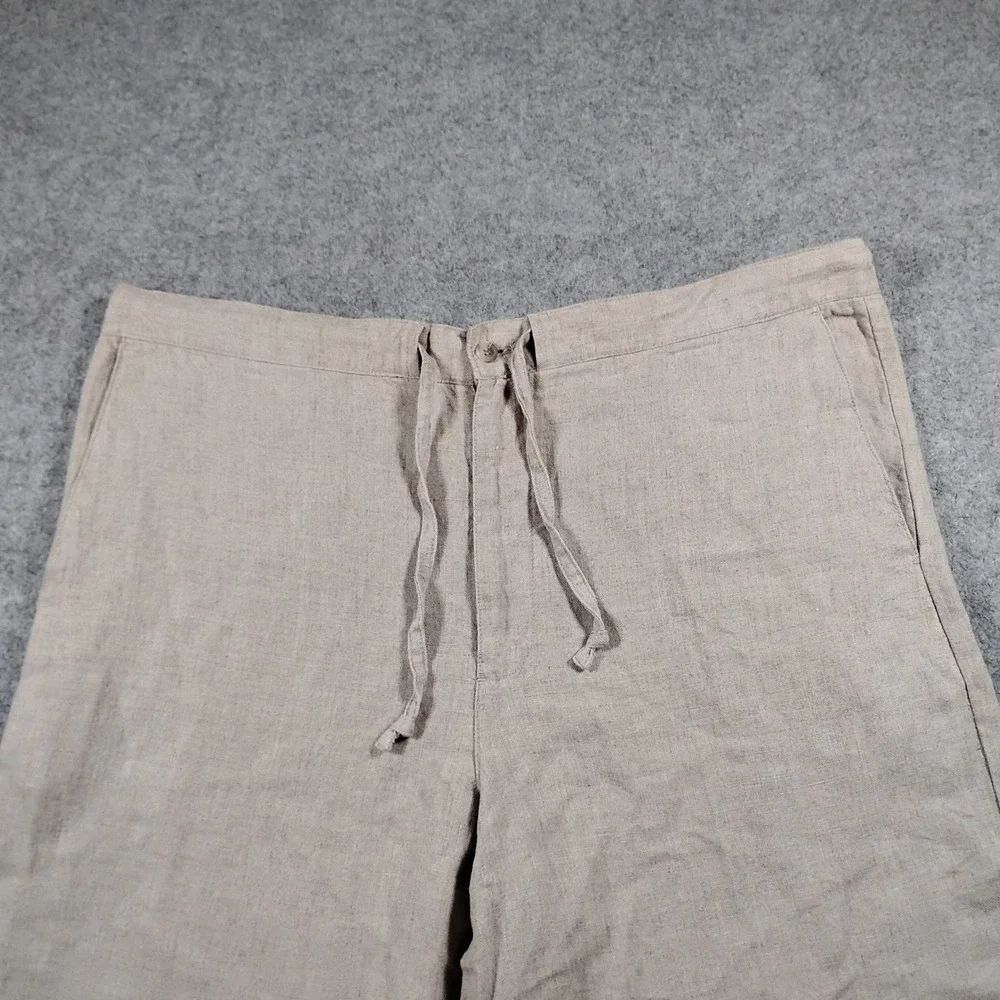 Reunion Men's Beige 100% Linen Drawstring Straight Leg Casual Pants Size XXL
